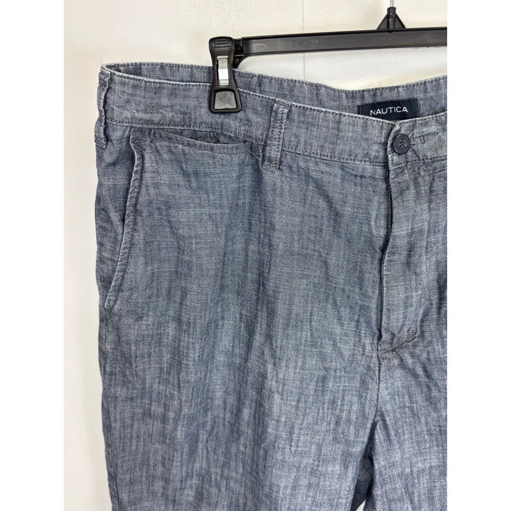 Nautica Men's  Size 40 Chambray Shorts Classic Fit Flat Front Indigo 8